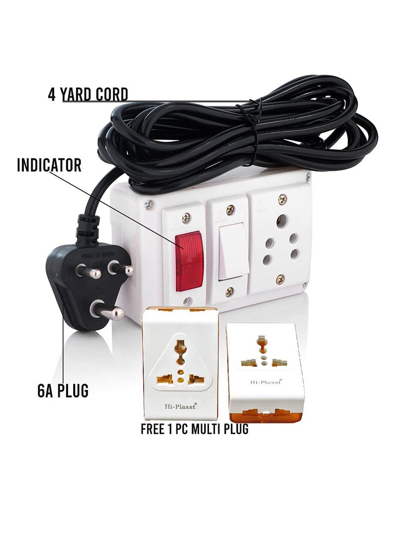 HI PLASST PINS N PLUGS HiPLASST Extension Board SwitchBoard 1 Switch 1 Socket indiactor Extension Board Multi Outlet Electrical Switch Board 4Mtr Long Wire Power Strip  - Image 4