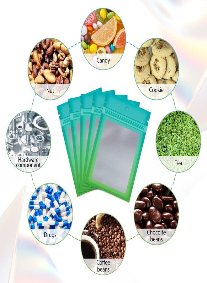 Funfery 100 Pack Smell Proof Resealable Bags for Food Storage,Cute Mylar Clear Bags for Small Business Foil Pouch Zipper Packaging Bag for Sample Jewelry Eyelash Gloss(Blue Green,2.7X3.9in) - Image 5