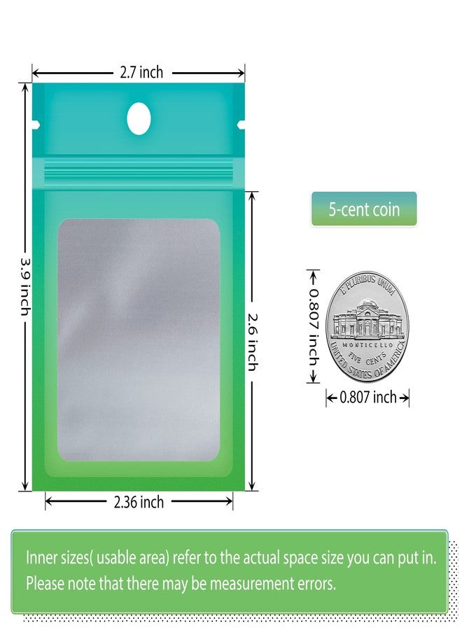 Funfery 100 Pack Smell Proof Resealable Bags for Food Storage,Cute Mylar Clear Bags for Small Business Foil Pouch Zipper Packaging Bag for Sample Jewelry Eyelash Gloss(Blue Green,2.7X3.9in) - Image 3