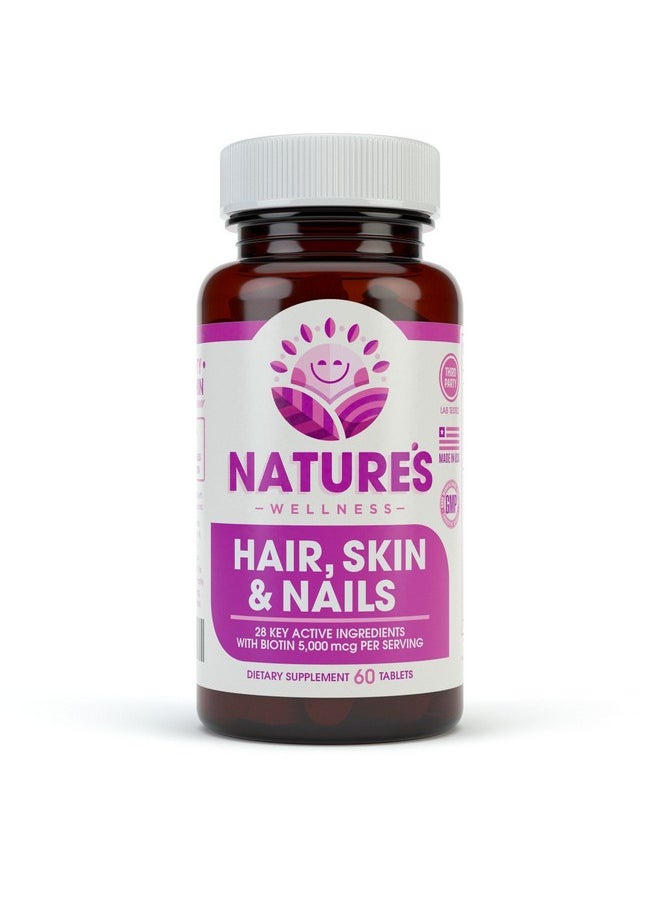 Natures Wellness Hair Skin & Nails Essential Nourishing Supplement 60Count ; 4000Mcg Biotin + Vitamins A C And E B Complex Vitamins And Advanced Nutrients Per Capsule ; 100% Allnatural  - Image 1