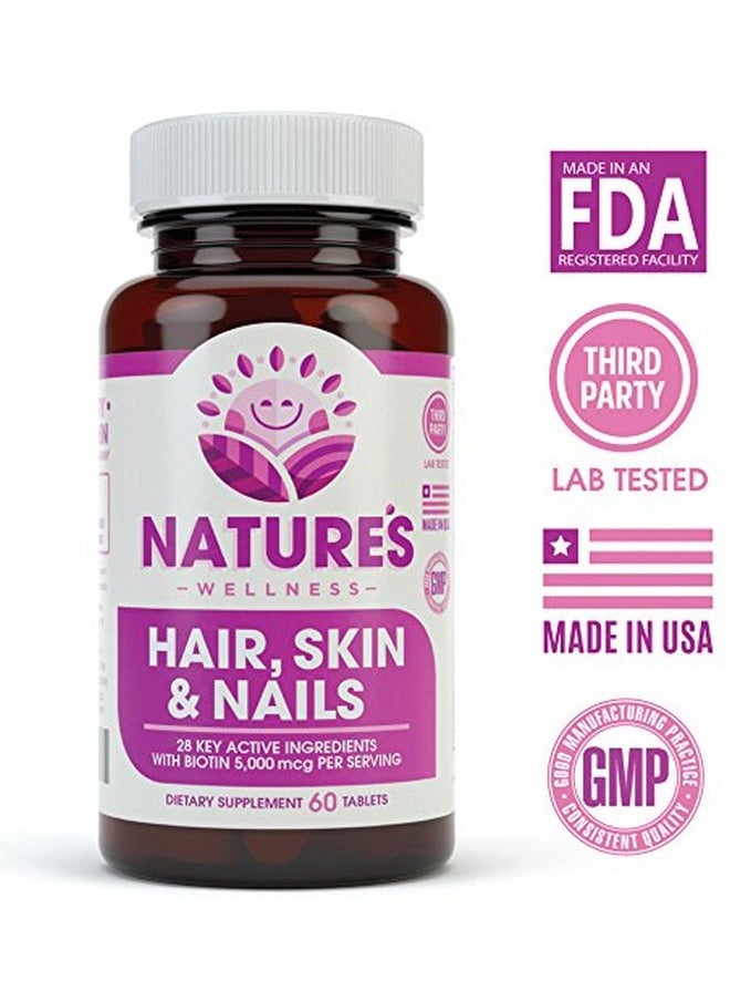 Natures Wellness Hair Skin & Nails Essential Nourishing Supplement 60Count ; 4000Mcg Biotin + Vitamins A C And E B Complex Vitamins And Advanced Nutrients Per Capsule ; 100% Allnatural  - Image 3