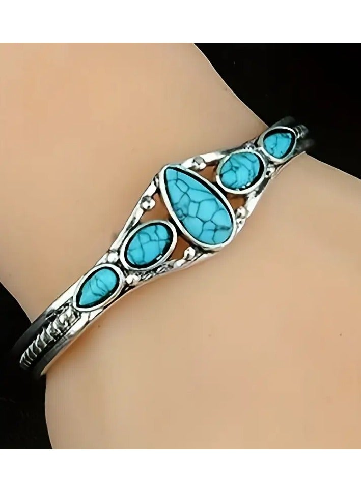 Bohemian Style Vintage erfly Turquoise Carved Hollow Geetric Bracelet Adjustable Open Bracelet Couple Bracelet Best Gift - Image 1
