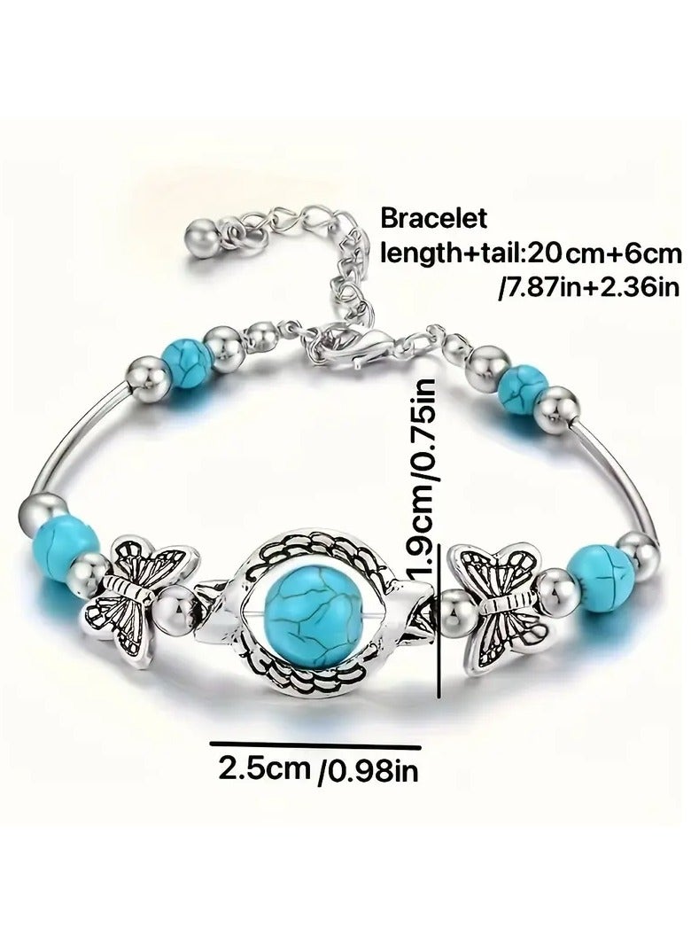 Bohemian Style Vintage erfly Turquoise Carved Hollow Geetric Bracelet Adjustable Open Bracelet Couple Bracelet Best Gift - Image 5
