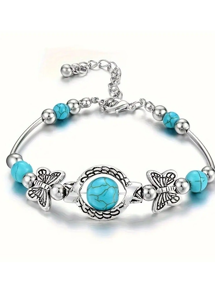 Bohemian Style Vintage erfly Turquoise Carved Hollow Geetric Bracelet Adjustable Open Bracelet Couple Bracelet Best Gift - Image 3