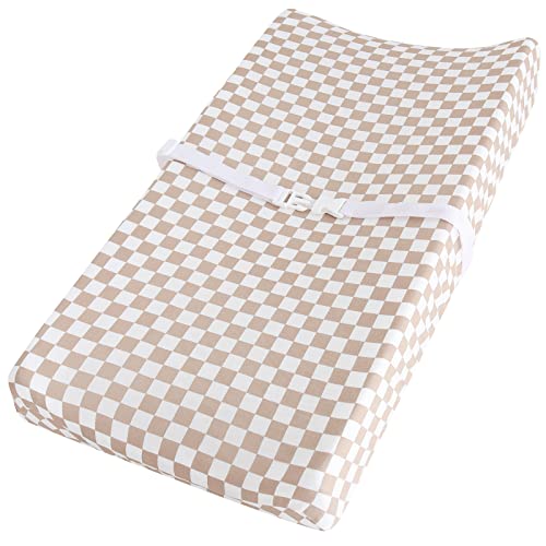 LifeTree Muslin Changing Pad Cover for Baby Girls Boys 70 Viscose from Bamboo and 30 Cotton 16x32 Diaper Change Table Pad Covers Soft Changing Pad Sheets SmallCheckered Pattern - Image 1