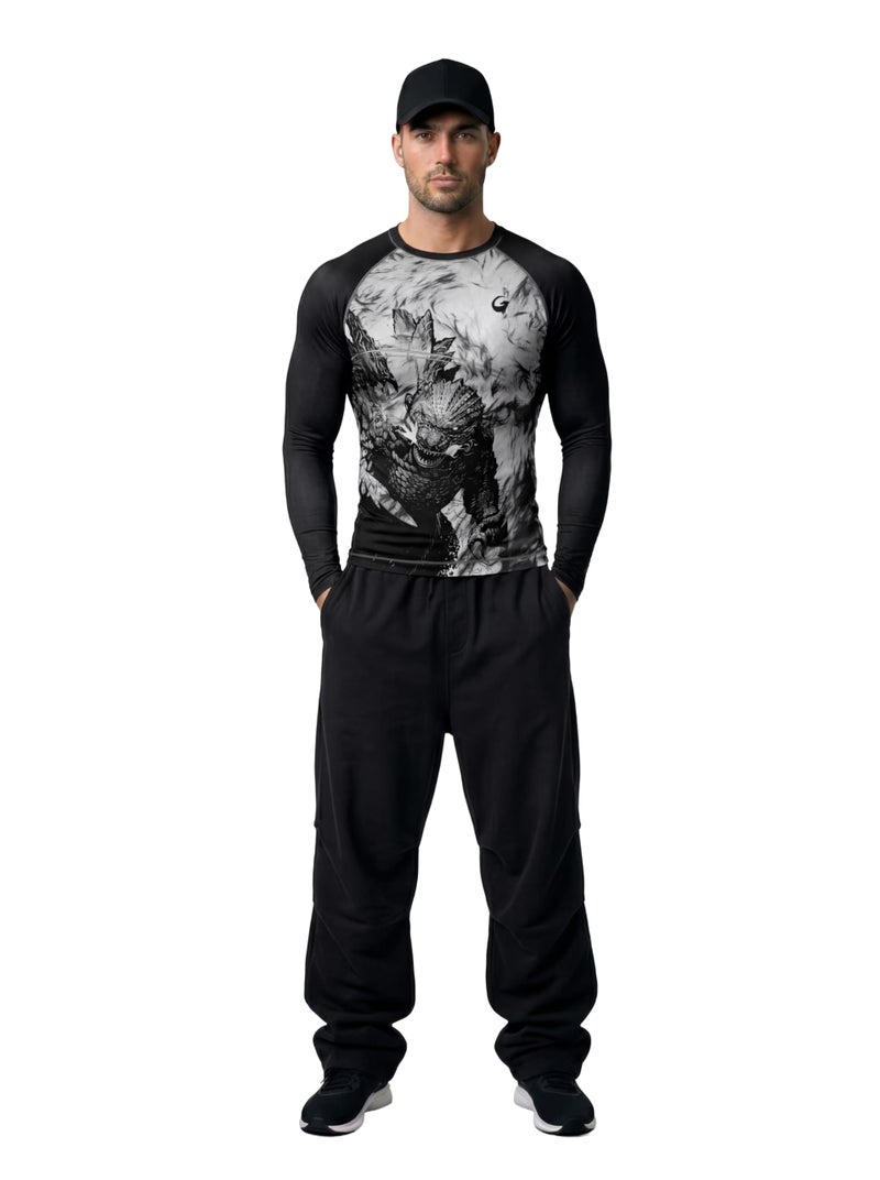 AKIBA Full Sleeve Crew Neck Design Compression Rash Guard for Men (Black, 36) | Performance Fit Athletic Shirt for MMA, BJJ, Gym, Running, Cycling | Moisture-Wicking, Durable Fabric, Plain Hem - Image 1
