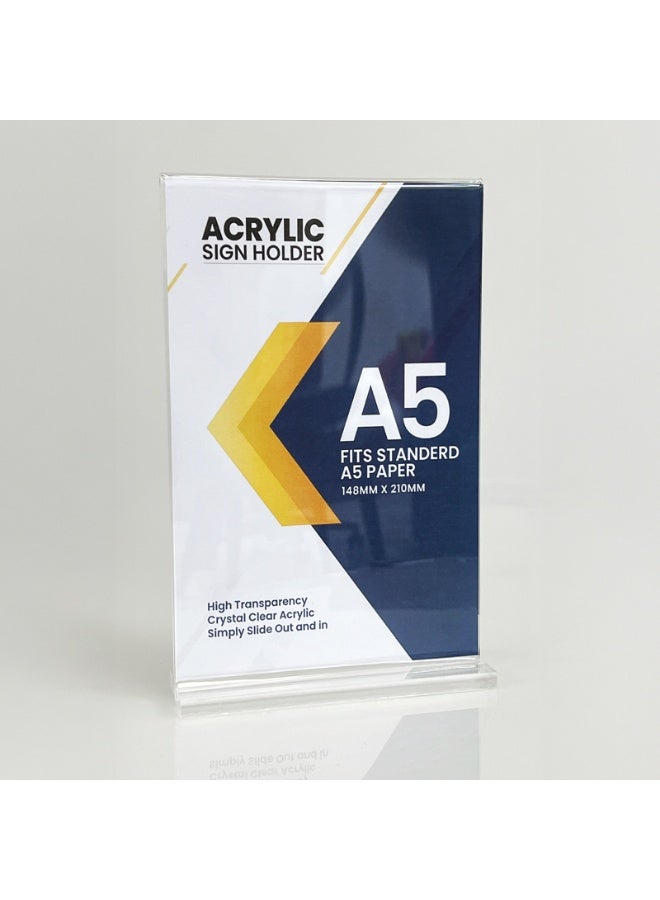 Acrylic Sign Holder A5，1 Pack - Clear Display sign Stand for Store Sign Holders - Vertical Double-Display Items - Flyer Holder - Acrylic Frame for Restaurants, Office, Home, Store, cafe - Image 1