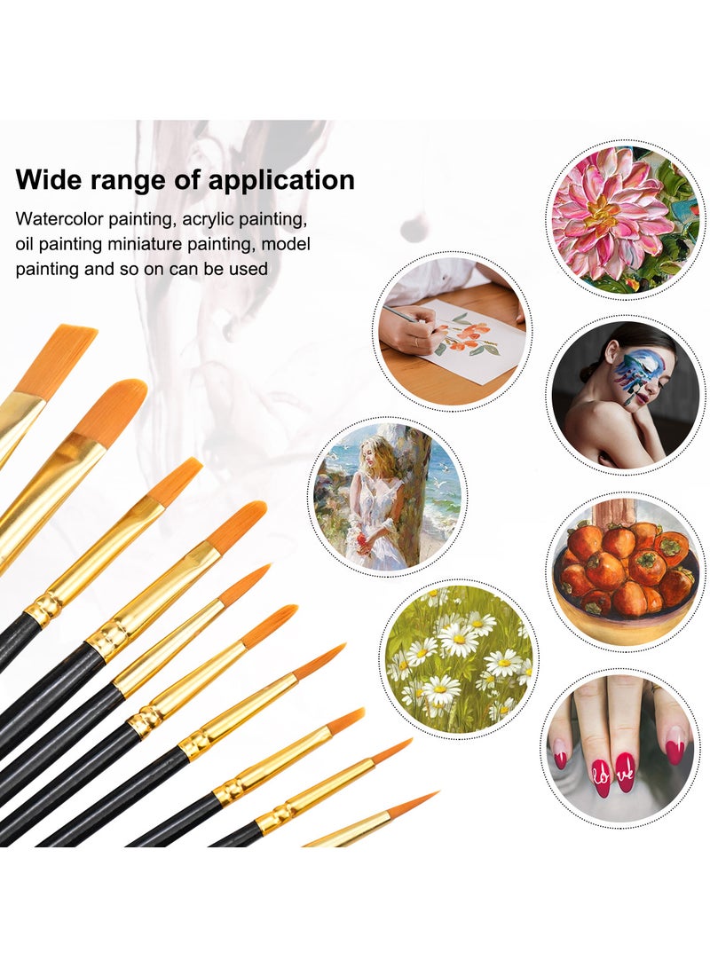 10 Pcs Nylon Paint Brush Set for Acrylic, Oil, Watercolor, Gouache, Face Painting with Wooden Handles  - Image 4