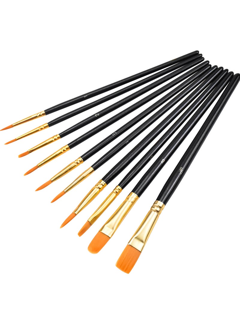 10 Pcs Nylon Paint Brush Set for Acrylic, Oil, Watercolor, Gouache, Face Painting with Wooden Handles  - Image 5