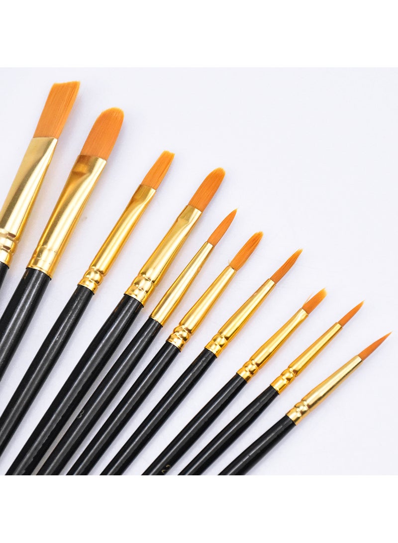 10 Pcs Nylon Paint Brush Set for Acrylic, Oil, Watercolor, Gouache, Face Painting with Wooden Handles  - Image 2