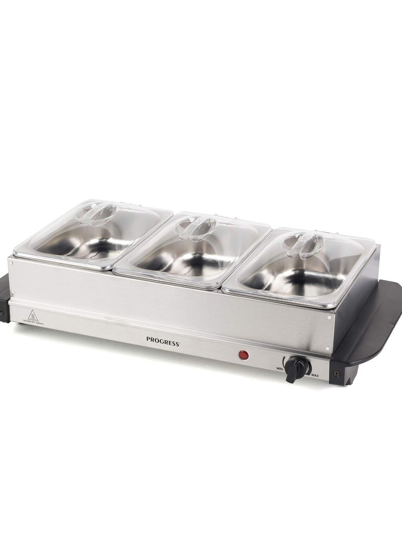 Progress Portable Three Food Warmer Buffet Server, 3 x 1.5 Litre Pans, Stainless Steel, 200 W - pzsku/Z1F8294B2D863936506BEZ/45/_/1733944863/3d2f90d4-68b4-442e-80bd-12e2e56b172c