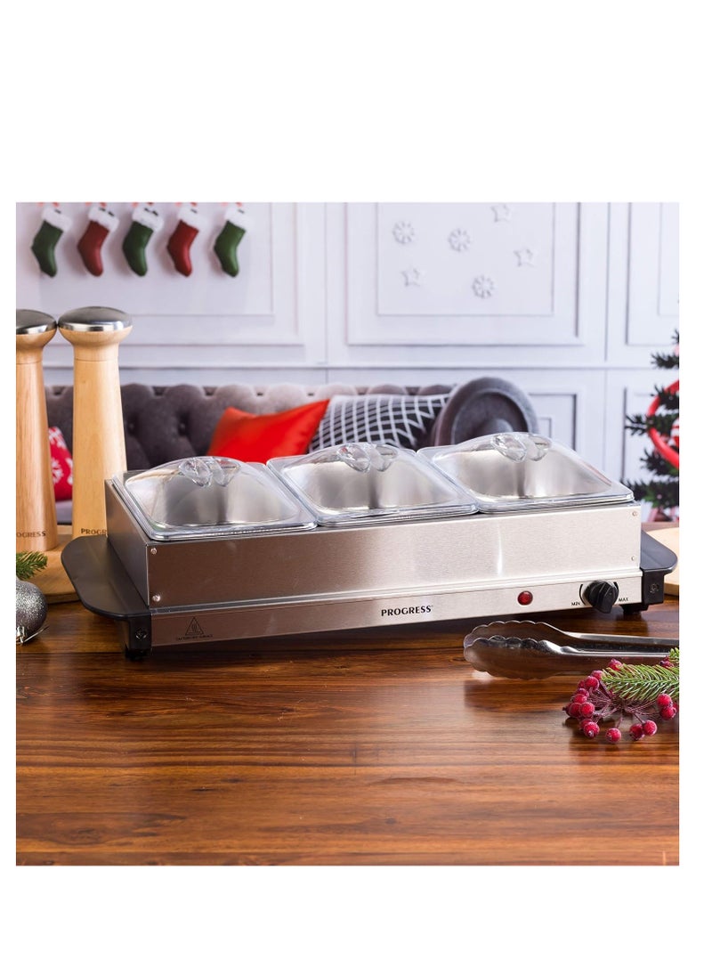 Progress Portable Three Food Warmer Buffet Server, 3 x 1.5 Litre Pans, Stainless Steel, 200 W - pzsku/Z1F8294B2D863936506BEZ/45/_/1733944964/35bb0d9b-367a-4cb4-84d7-4e11ef0620e8