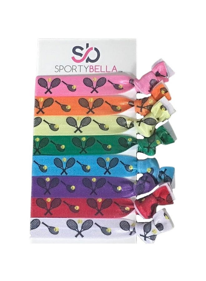 إنفينيتي كوليكشن ربطات شعر تنس متعددة الألوان للبنات، أربطة مطاطية مقاومة للتجعد بتصميم مضرب تنس، ربطات ذيل حصان للاعبات التنس (8 قطع) - من سبورتي بيلا - Image 1