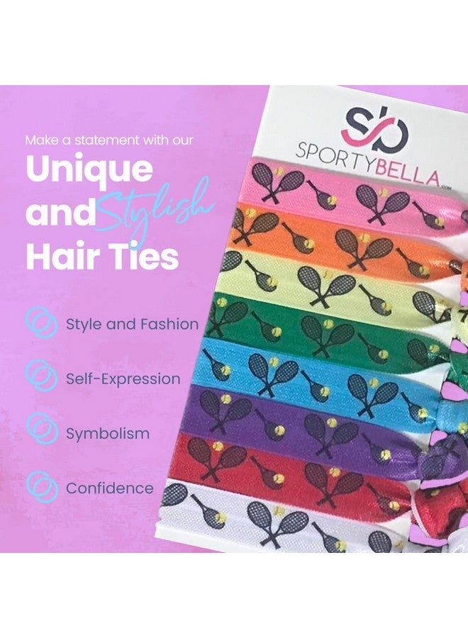 إنفينيتي كوليكشن ربطات شعر تنس متعددة الألوان للبنات، أربطة مطاطية مقاومة للتجعد بتصميم مضرب تنس، ربطات ذيل حصان للاعبات التنس (8 قطع) - من سبورتي بيلا - Image 2