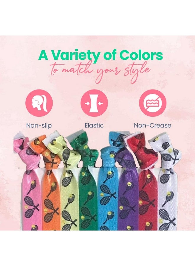 إنفينيتي كوليكشن ربطات شعر تنس متعددة الألوان للبنات، أربطة مطاطية مقاومة للتجعد بتصميم مضرب تنس، ربطات ذيل حصان للاعبات التنس (8 قطع) - من سبورتي بيلا - Image 4