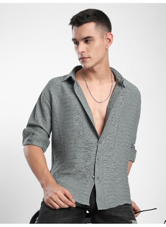 Beyoung Grey Crinkled Shirt  - Image 1
