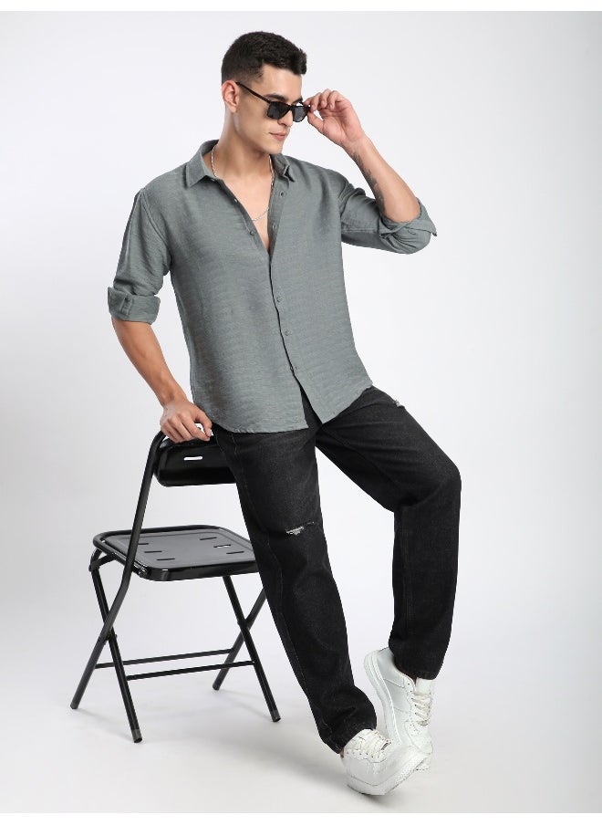 Beyoung Grey Crinkled Shirt  - Image 4