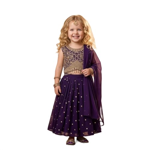 A.T.U.N. (ALL THINGS UBER NICE) Zardozi Thread Work Embroidered 3 Piece Crinkled Lehenga Set with Dupatta and Padded Choli Top for Girls | Designer Festive Ethnic Wear Outfit - Image 1