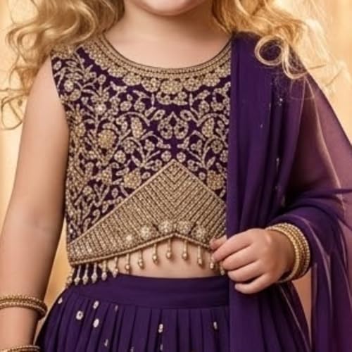 A.T.U.N. (ALL THINGS UBER NICE) Zardozi Thread Work Embroidered 3 Piece Crinkled Lehenga Set with Dupatta and Padded Choli Top for Girls | Designer Festive Ethnic Wear Outfit - Image 4