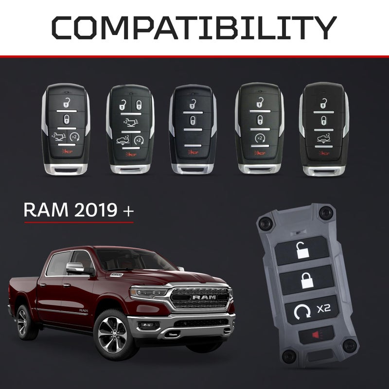 AJT DESIGN Replacement Key Fob Case for Dodge Ram 2019+ - Custom Made in USA - Gray - Image 2
