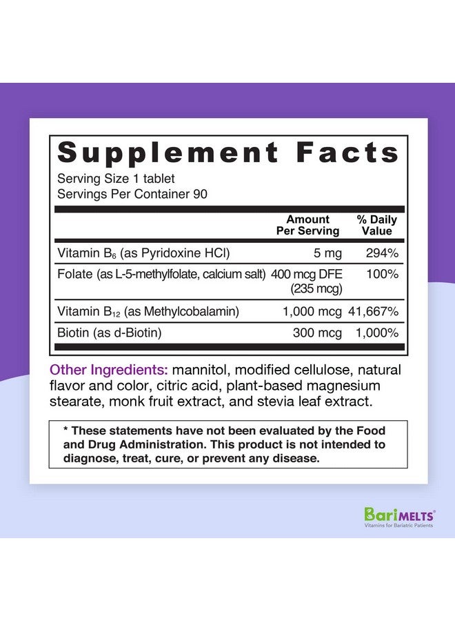 BariMelts B12 Plus Dissolvable Bariatric Vitamins Natural Cherry Flavor 90 Fast Melting Tablets - Image 3