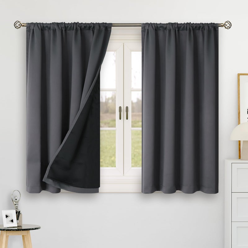BGment 40 Inch Thermal Blackout Curtains for Small Window  Dark Grey 100% Blackout Insulated Rod Pocket and Back Tab Double Layer Room Darkening Bedroom Kitchen  2 Windows Panels  42 x 40 Inch - Image 2