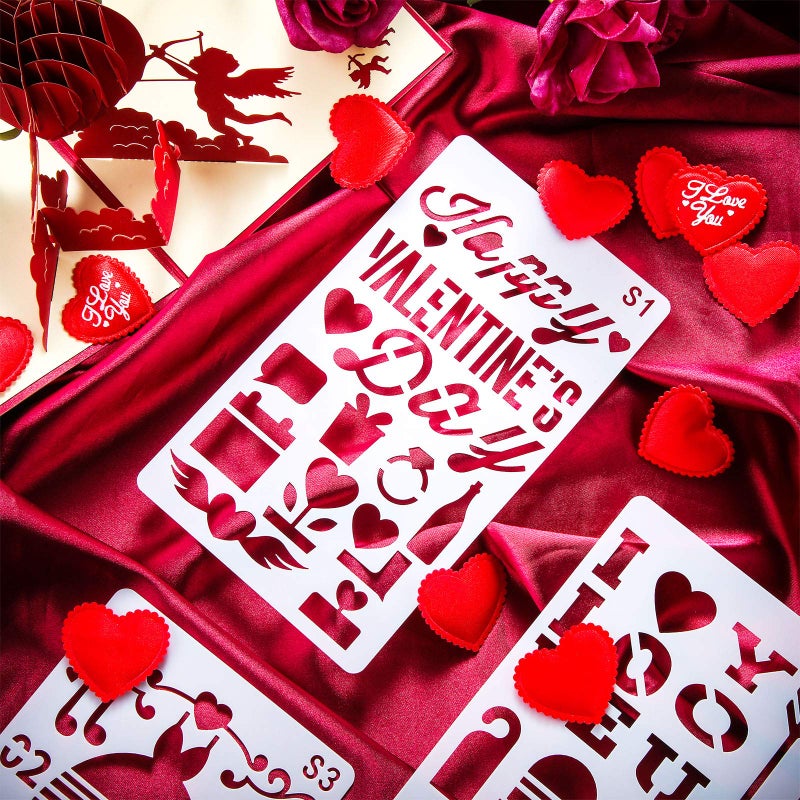 Zonon 28 Pieces Valentine's Day Stencils Reusable Valentine Painting Templates Plastic Heart Couple Drawing Scrapbooking Stencils for Valentine's Day Wedding Party Supplies Scrapbook Card Decoration - Image 3
