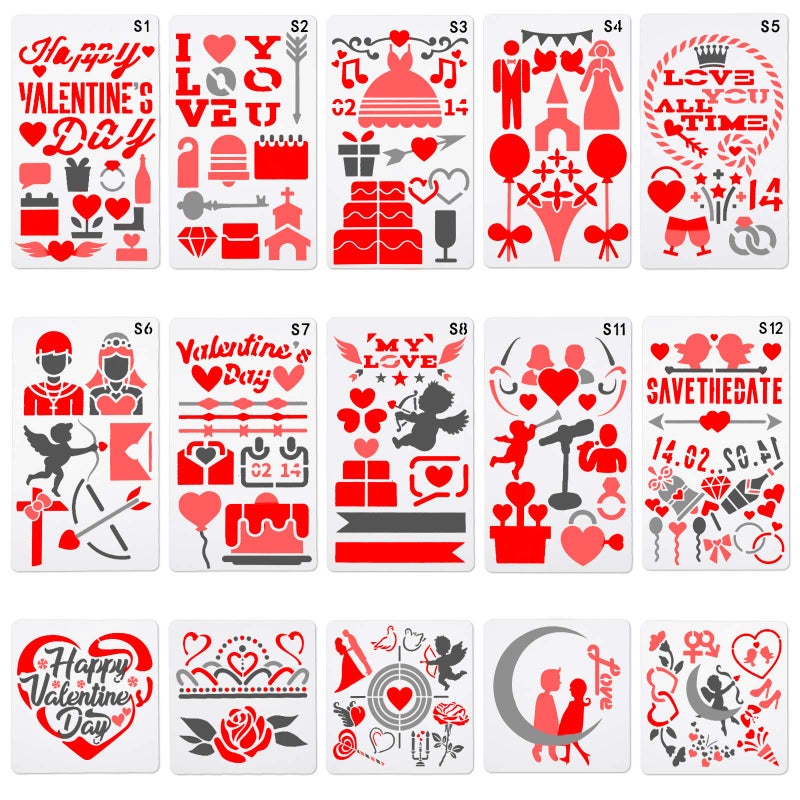 Zonon 28 Pieces Valentine's Day Stencils Reusable Valentine Painting Templates Plastic Heart Couple Drawing Scrapbooking Stencils for Valentine's Day Wedding Party Supplies Scrapbook Card Decoration - Image 5