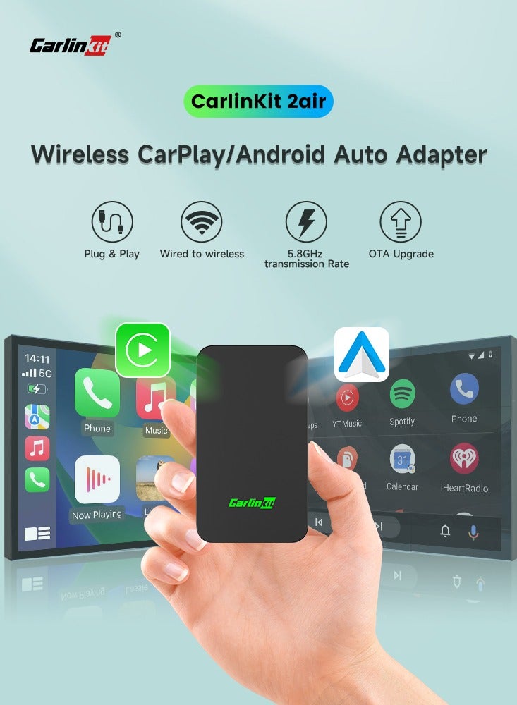 CarlinKit 5.0 محول CarPlay لاسلكي صغير - يحوّل CarPlay السلكي إلى لاسلكي - يدعم Android Auto - WiFi 5G وBluetooth - اتصال تلقائي وتحديث FOTA - Image 1