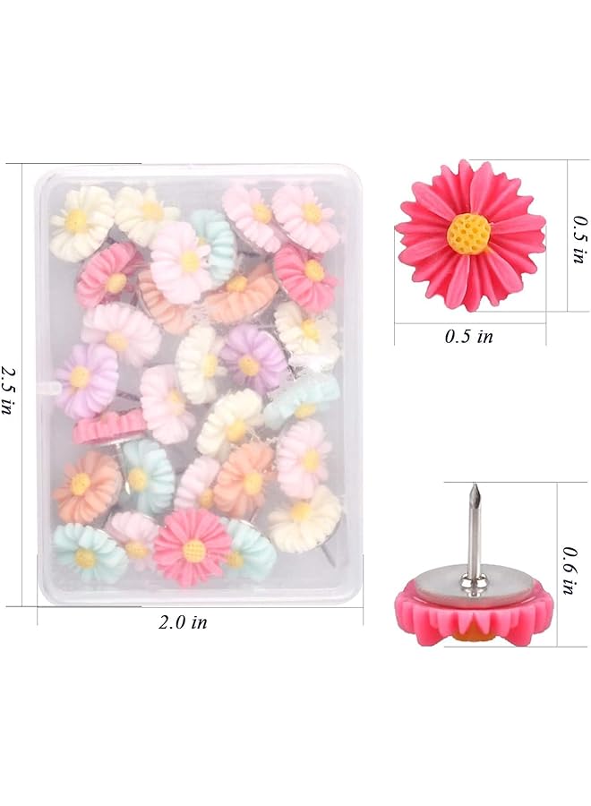 erorex 30 Pcs Flower Pushpins Flower Thumb Tacks Decorative Floret Push Pins Colorful Floret Thumbtacks For Photo Wall Feature Wall Whiteboard Cork Board Map Bulletin Board Office Or Home - Image 2