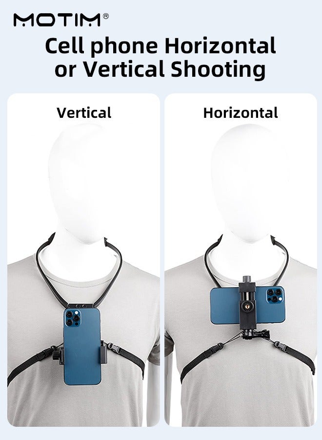 Motim Neck Mount for Phones/Camera, 2 IN 1 Cell Phone Holder Stand Hanging on Neck POV/Vlog Selfie, Hand Free Necklace Phone Strap Video Recording for iPhone 16/15/14/13/12 Series/Android Phones  - Image 2