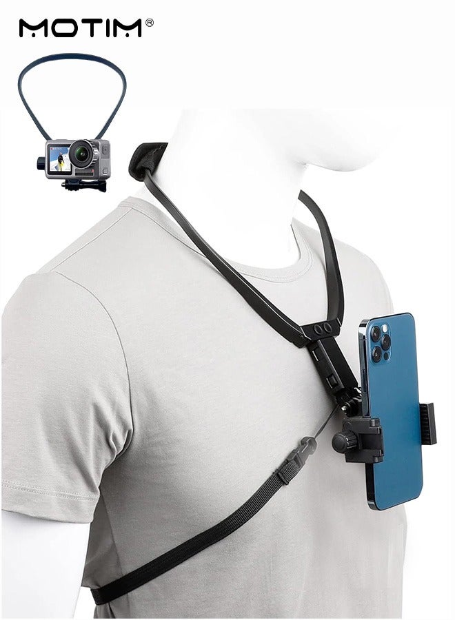 Motim Neck Mount for Phones/Camera, 2 IN 1 Cell Phone Holder Stand Hanging on Neck POV/Vlog Selfie, Hand Free Necklace Phone Strap Video Recording for iPhone 16/15/14/13/12 Series/Android Phones  - Image 1