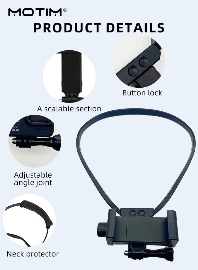 Motim Neck Mount for Phones/Camera, 2 IN 1 Cell Phone Holder Stand Hanging on Neck POV/Vlog Selfie, Hand Free Necklace Phone Strap Video Recording for iPhone 16/15/14/13/12 Series/Android Phones  - Image 5