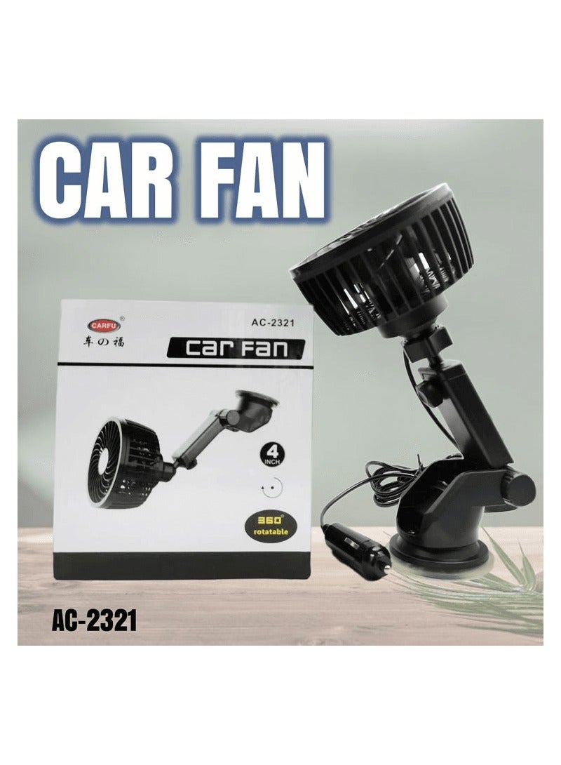 Carfu Car Fan Glass Vacuum Cup Fitting Fan 5 Watt 4 inch 360° Rotation Adjustable Arm 12V High Wind Low Noise 100% Copper Motor - Image 1