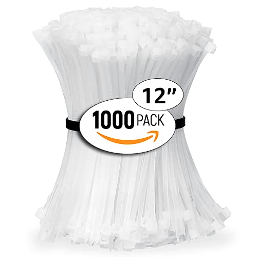 ALBO Zip Ties White 12 Inch 1000 Pack 50 lb, Long Plastic Cable Ties Thick 0.19 Inch Tie Wraps Heavy Duty UV Resistant Nylon Wire Ties for Indoor and Outdoor - Image 1