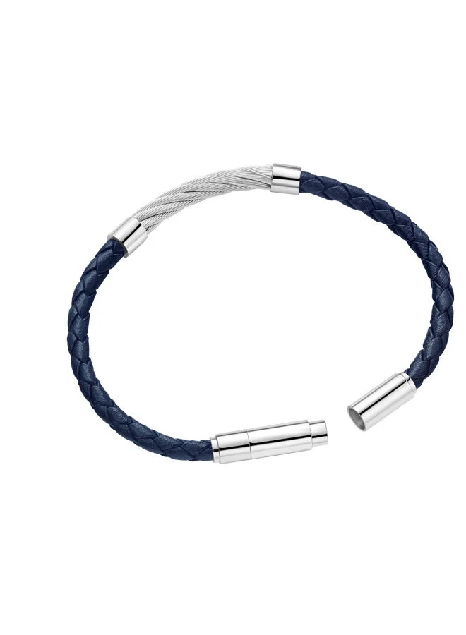 POLICE Kingpins Bracelet for Men Stainless Steel Cable with Blue LeatherPEAGB0005411