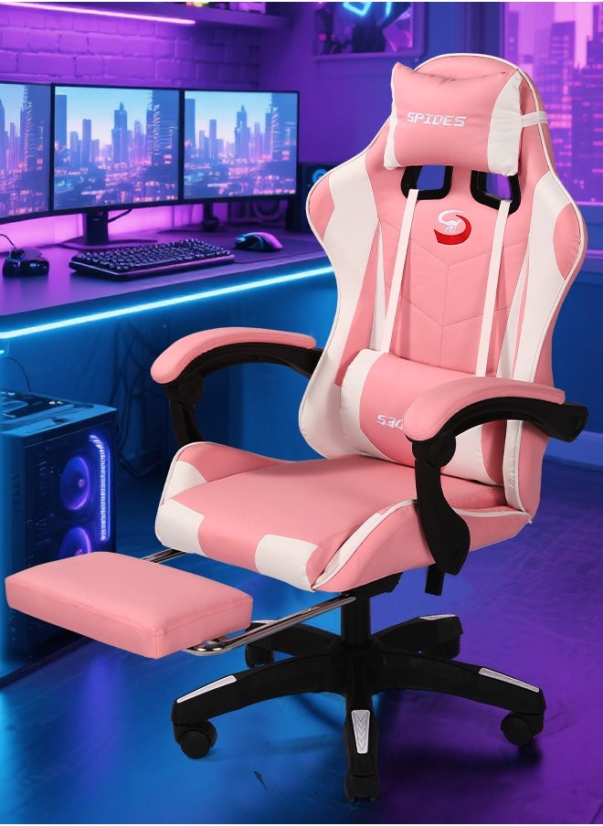 Ergonomic Gaming Chair with Footrest Computer Gaming Chair Height Adjustable Video Game Chairs Ergonomic High Back Gaming Chairs with Neck Pillow and Headrest 360° Rotation with Neck and Lumbar Support for Office Home