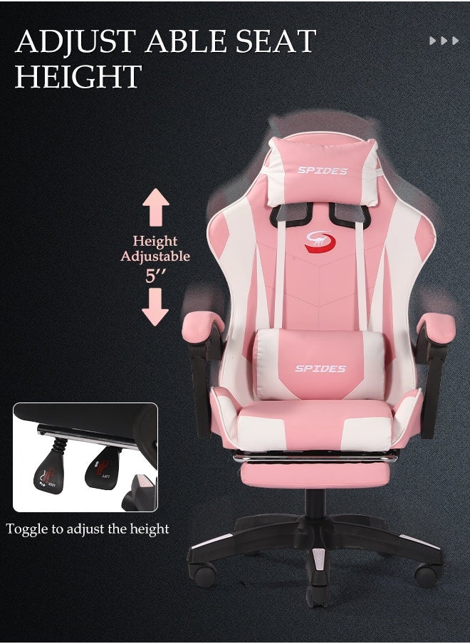 Ergonomic Gaming Chair with Footrest Computer Gaming Chair Height Adjustable Video Game Chairs Ergonomic High Back Gaming Chairs with Neck Pillow and Headrest 360° Rotation with Neck and Lumbar Support for Office Home