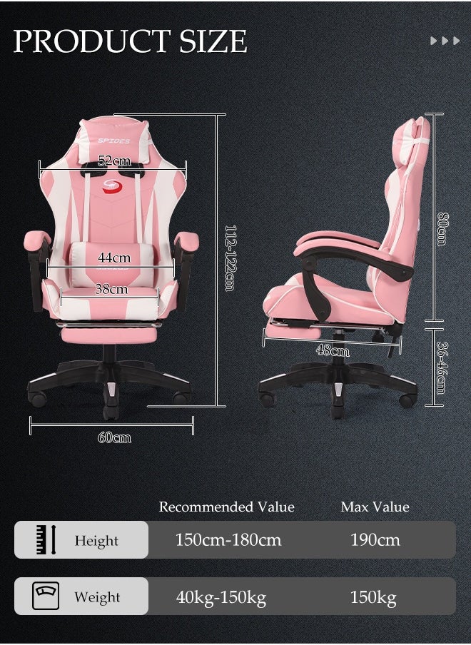 Ergonomic Gaming Chair with Footrest Computer Gaming Chair Height Adjustable Video Game Chairs Ergonomic High Back Gaming Chairs with Neck Pillow and Headrest 360° Rotation with Neck and Lumbar Support for Office Home