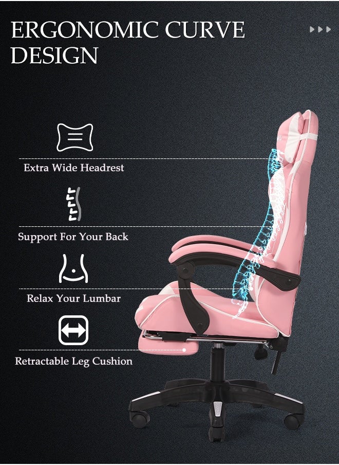 Ergonomic Gaming Chair with Footrest Computer Gaming Chair Height Adjustable Video Game Chairs Ergonomic High Back Gaming Chairs with Neck Pillow and Headrest 360° Rotation with Neck and Lumbar Support for Office Home