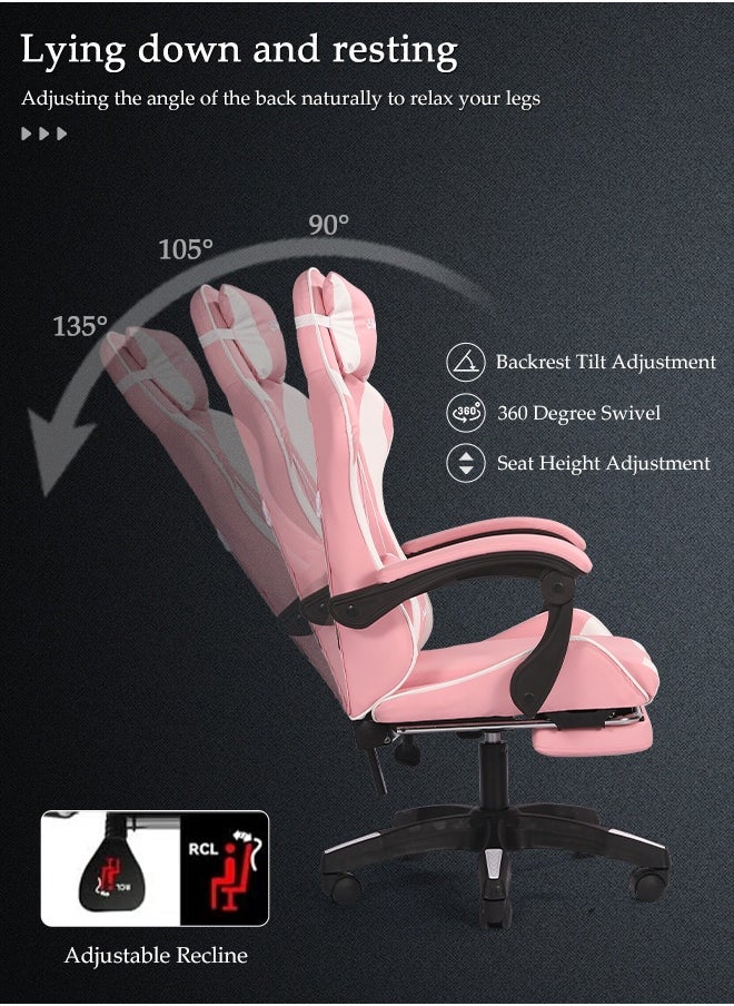 Ergonomic Gaming Chair with Footrest Computer Gaming Chair Height Adjustable Video Game Chairs Ergonomic High Back Gaming Chairs with Neck Pillow and Headrest 360° Rotation with Neck and Lumbar Support for Office Home