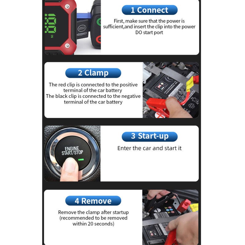 Display 36900mAh Car Jump Starter Booster Power Bank Battery Charger Truck Motorcycle Jump Pack Battery Booster Jumper, Upgrade smart clip - Image 3