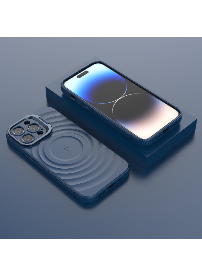غطاء حمايه لهاتف ايفون 14 برو ماكس جراب ارمور مغناطيسي ياتي بحواف مرتفعة حول الشاشة وعدسة الكاميرا تساعد على منع الخدوش معا استاند للكاميرا - ازرق - Image 4