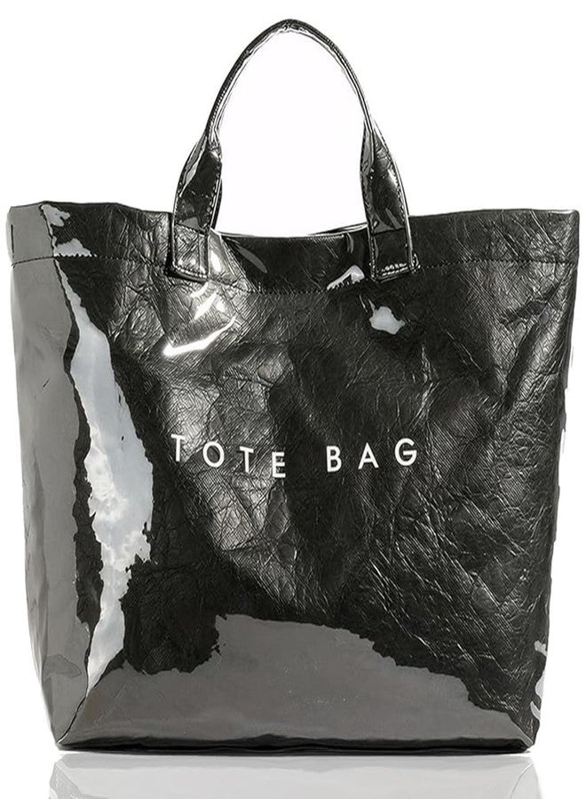 Geelyda PVC Tote Bag Women's Letters Print Large Kraft Paper Carry All Bag Top Handle Clear Hobo Handbag - Black - Image 1