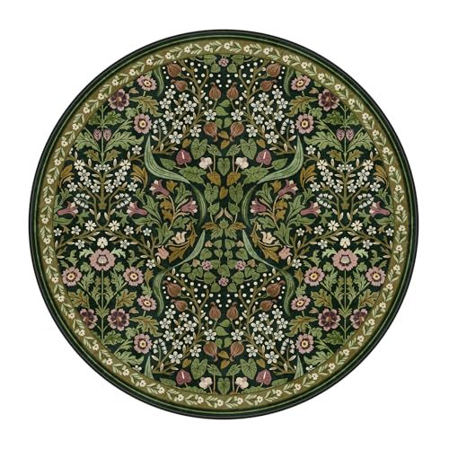 Moynesa Floral Round Rugs 6ft Boho Green Round Living Room Area Rug Washable Large Soft Circle Rug for Bedroom Non Slip Ultra Thin Floor Carpet for Dining Room Guest Room Green - Image 3