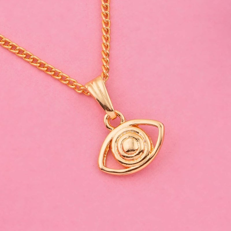 Estele Gold Tone Chain With Gold Evil Eye Design Pendant For Women - Image 3