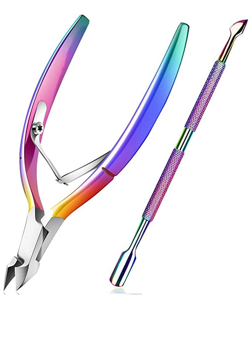 KASTWAVE Cuticle Trimmer with Cuticle Pusher - Cuticle Cutter Nipper Clipper Dead Skin Remover Scissor Plier Durable Manicure Pedicure Tools for Fingernails and Toenails Chameleon - Image 1