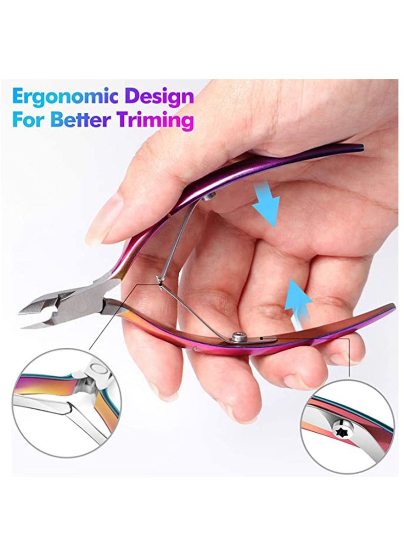 KASTWAVE Cuticle Trimmer with Cuticle Pusher - Cuticle Cutter Nipper Clipper Dead Skin Remover Scissor Plier Durable Manicure Pedicure Tools for Fingernails and Toenails Chameleon - Image 3