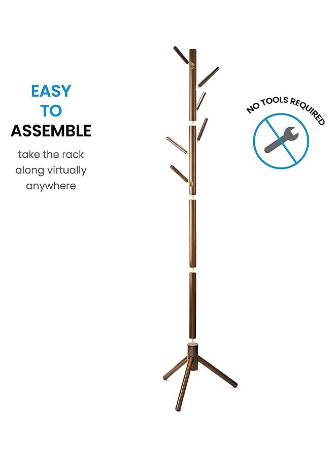 ZOBER High-Grade Wooden Tree Coat Rack Stand, 6 Hooks - Super Easy Assembly NO Tools Required - 3 Adjustable Sizes Free Standing Coat Stand, Hallway Coat Hanger Hat Stand, for Handbag, Clothes & Accessories - Image 3