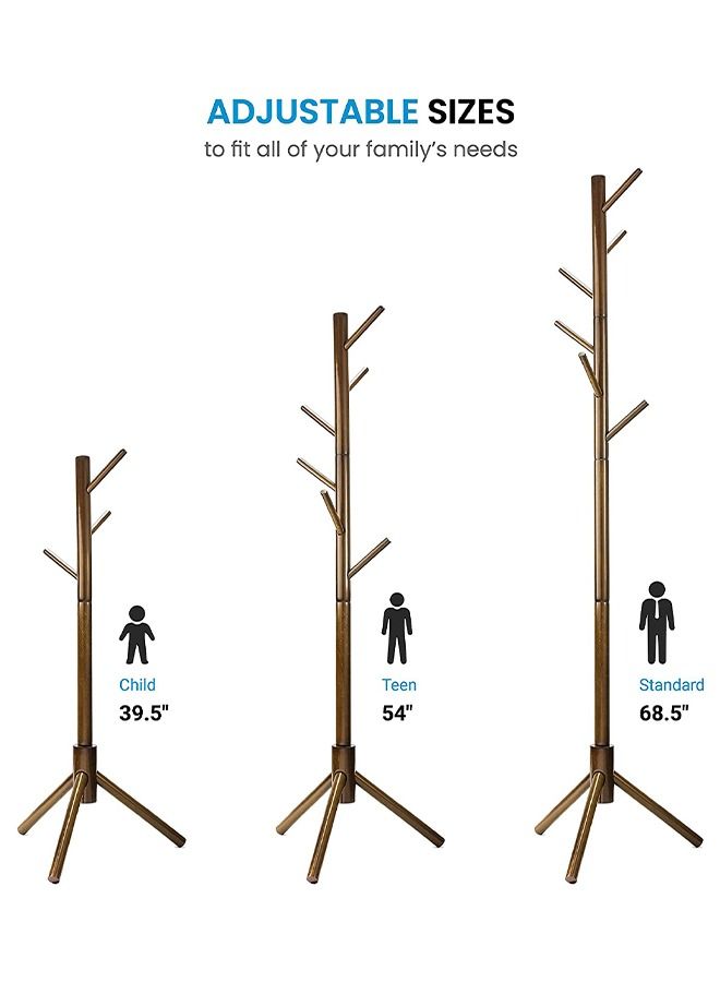 ZOBER High-Grade Wooden Tree Coat Rack Stand, 6 Hooks - Super Easy Assembly NO Tools Required - 3 Adjustable Sizes Free Standing Coat Stand, Hallway Coat Hanger Hat Stand, for Handbag, Clothes & Accessories - Image 5